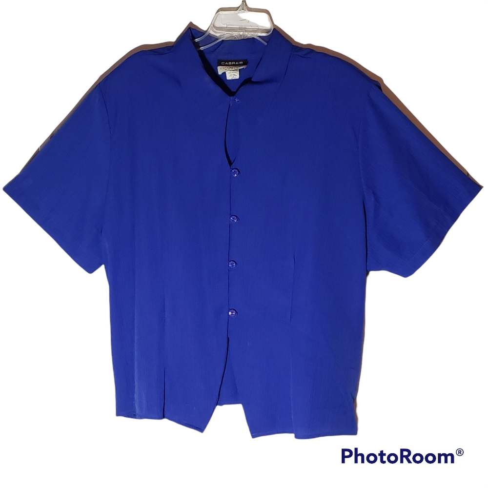 Cabrais women's plus size 3X button up royal blue dress shirt. 627